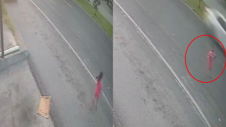 Niña sola en carretera de Santiago, Nuevo León
