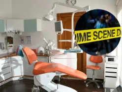 Sala de dentista e imagen de escena del crimen.