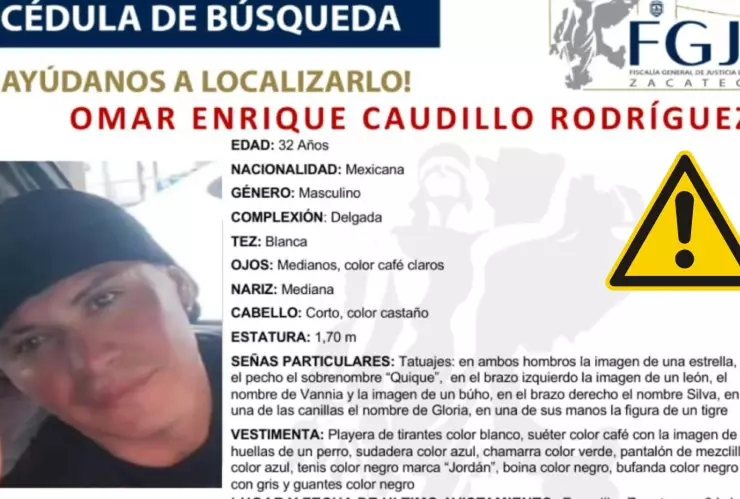 Reportan desaparición de Omar Enrique Caudillo de 32 años en Jerez, Zacatecas; esto es lo que se sabe