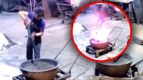 Imágenes SENSIBLES: Trabajador es CALCINADO tras derramarse metal fundido y el momento queda captado en VIDEO