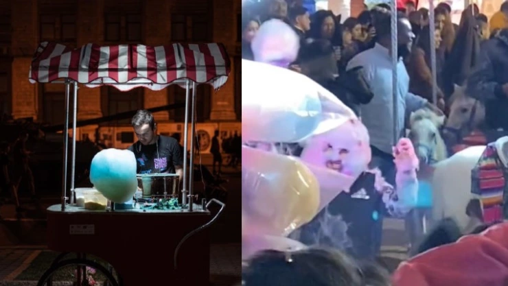 Niño se viste de algodón de azúcar en feria del Edomex