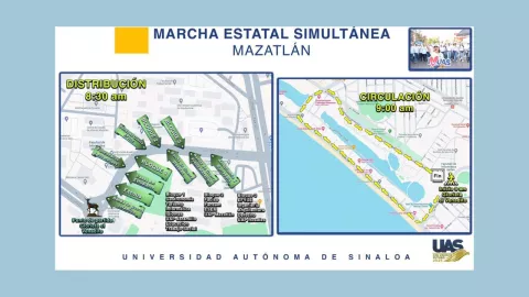 Ruta de la megamarcha de estudiantes UAS en Mazatlán