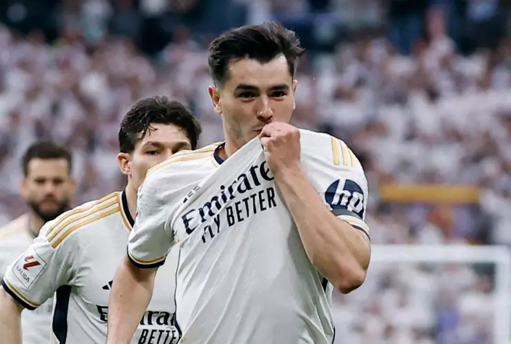 Brahim Diaz festeja el gol del Real Madrid