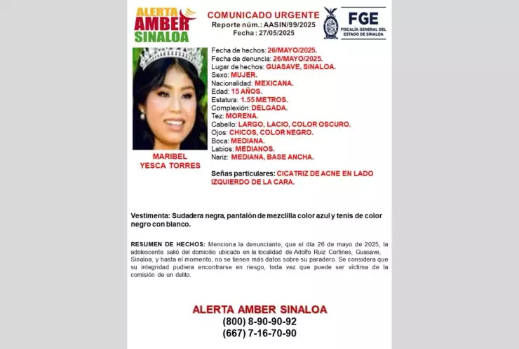 Buscan a Maribel, desaparecida en Guasave