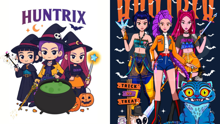 5 plantillas de las Guerreras Kpop versión Halloween para imprimir y colorear