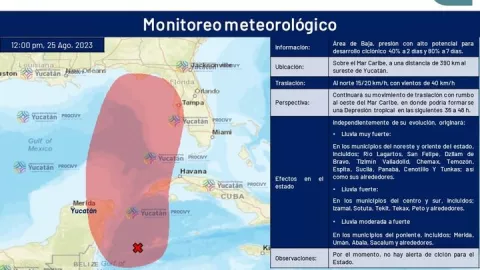 Alertan por área de baja presión con potencial de desarrollo ciclónico