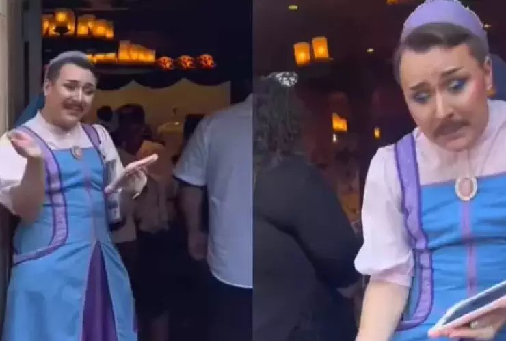Polémica en Disney por permitir a trabajador vestido y maquillado de mujer (VIDEO)