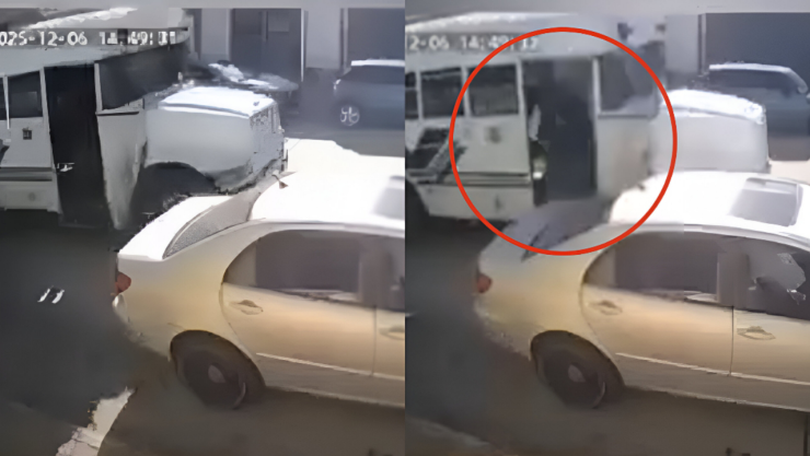 chofer empuja a estudiante camión los cabos BCS