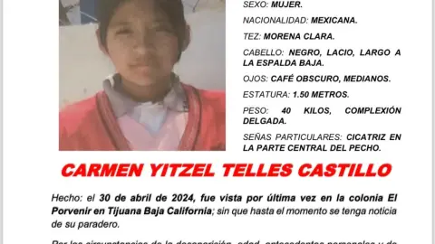 Alerta Amber Baja California - Carmen Yitzel Telles Castillo
