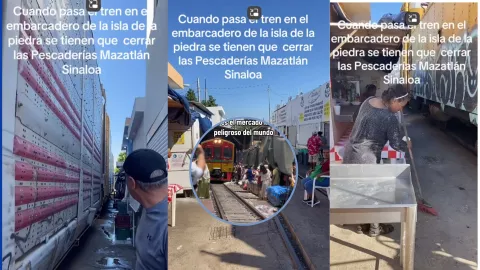 Tren en el embarcadero Isla de la Piedra en Mazatlán.