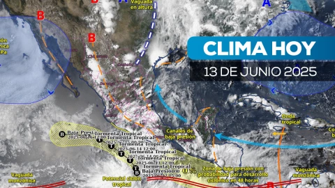Imagen satelital del pronóstico del clima en México para el 13 de junio de 2025.
