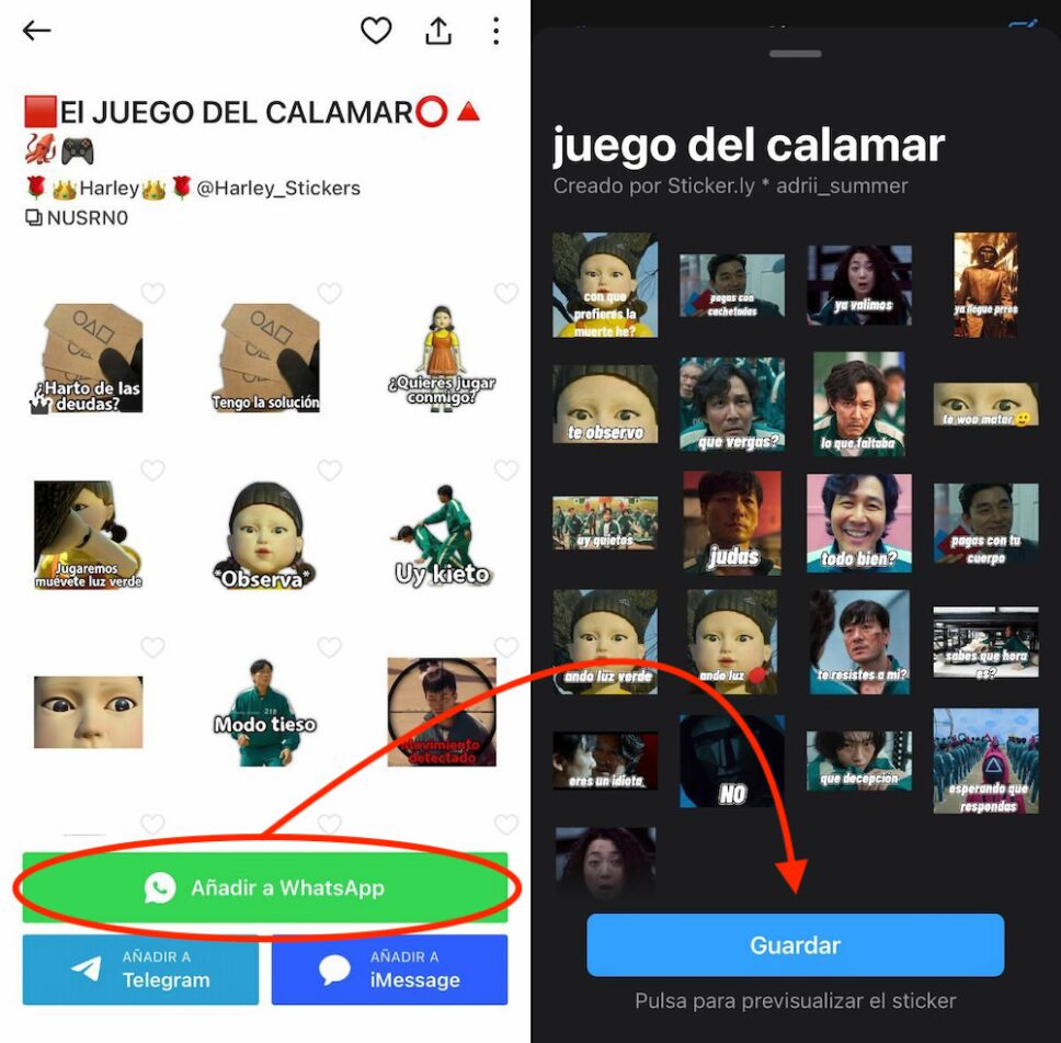 paso a paso obtener stickers juego del calamar