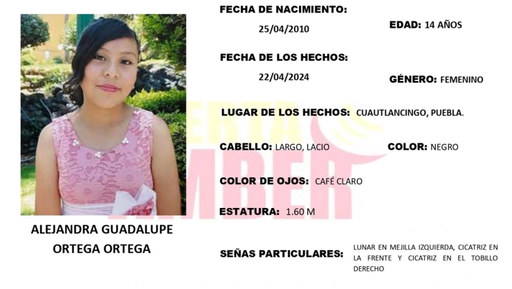 Activan Alerta Amber por la desaparición de Alejandra Guadalupe Ortega en Cuautlancingo