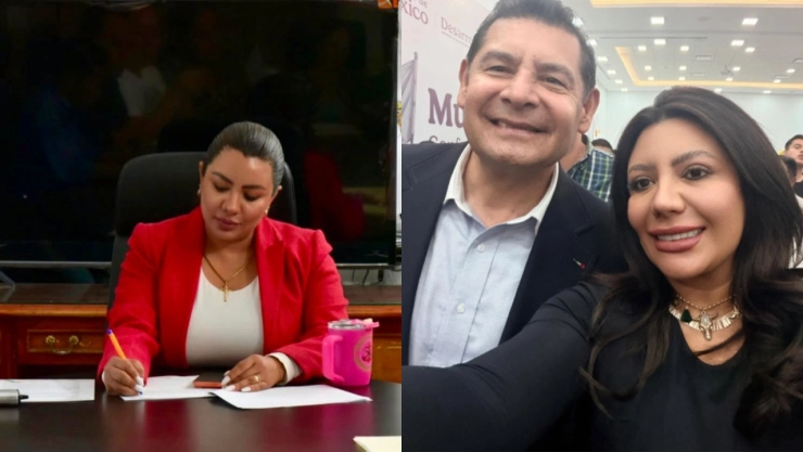 Fotos de alcaldesa de Acatlán, Lupita Bárcenas, y de Alejandro Armenta, gobernador de Puebla.