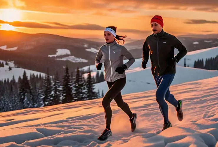 Personas corriendo en una puesta de Sol