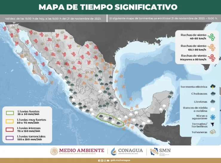 Clima en México hoy 21 de noviembre de 2023
