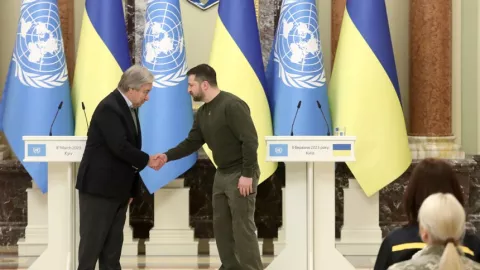 Visita del Secretario Genral de la ONU a Kiev, ocurrió un dia antes del ataque con misiles