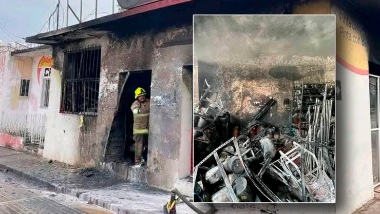 Voraz incendio consume negocio en Cintalapa; empleada resulta gravemente herida