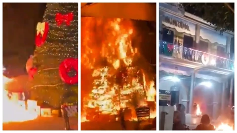 En Jonacatepec, Morelos, habitantes incendiaron el Palacio Municipal y el Pino navideño tras el atropello de un menor por una unidad de la Policía.