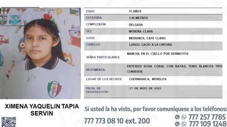 Se busca a Ximena Yaquelin Tapia Servín.