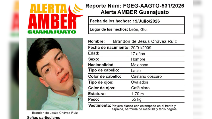 Alerta Amber buscan a Brandon de Jesús Chávez Ruiz desaparecido en León