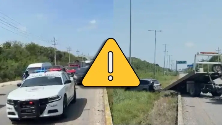 ¡Lunes de tráfico! Camioneta se sale de la carretera Cancún- Playa del Carmen y sufre accidente; esto se sabe