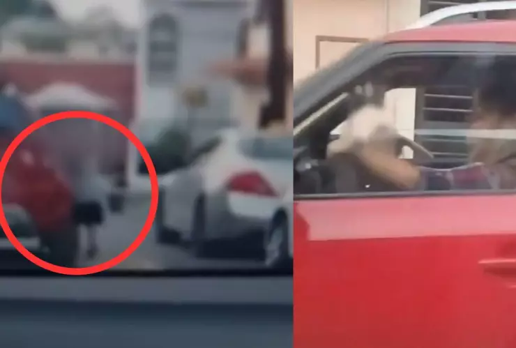 Graban a niña intentando subir a un auto en movimiento en Nuevo León