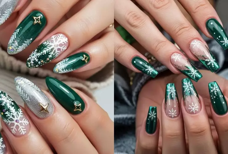 9 modelos de uñas verdes con dorado para Navidad: son elegantes y quedan en cortas o largas.