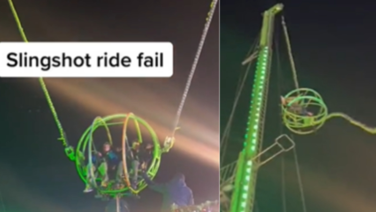 Video aterrador Juego mecánico se rompe y deja colgando a dos jóvenes