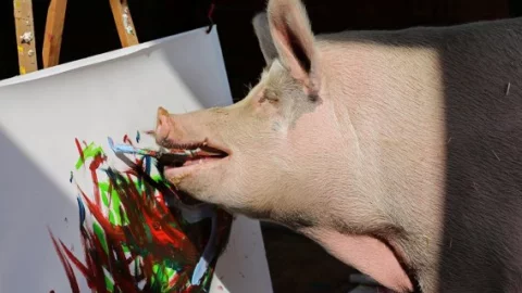 Cerdita Pigcasso crea obras de arte con su hocico