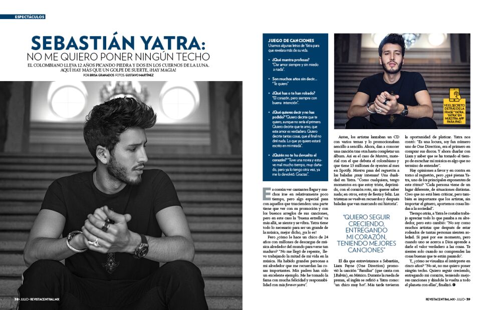 Sebastián Yatra no quiere ponerse ningún techo