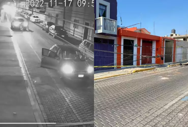 auto tira poste de luz tras chocar a otro