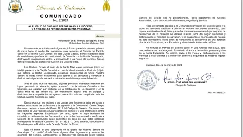 Comunicado donde excomulgan a hombres que vandalizaron Iglesia del Padre Cuco