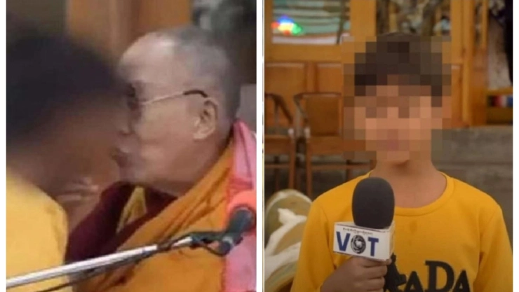 niño besado por el Daláil Lama