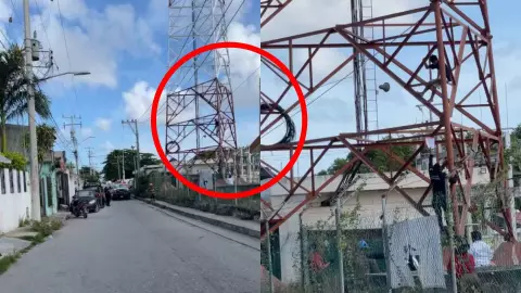 Joven se sube a una torre en la región 91 de Cancún y amenaza con tirarsE