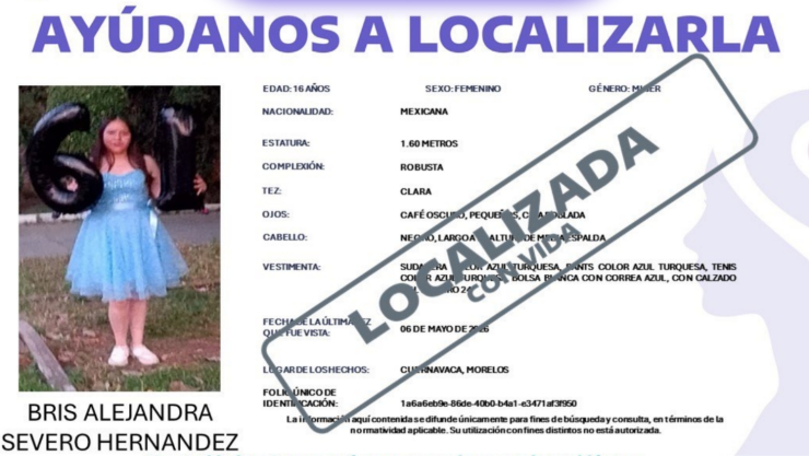 Localizan con vida a Bris Alejandra Severo Hernández.