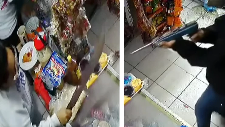 tendera enfrenta a ladrón con machete