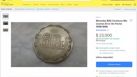 Moneda de 50 centavos se vende en 23 mil pesos