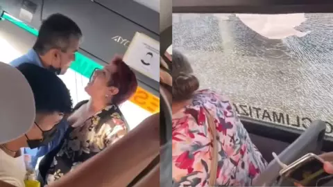 VIDEO Señora se pelea con el chofer de un camión y arroja una piedra