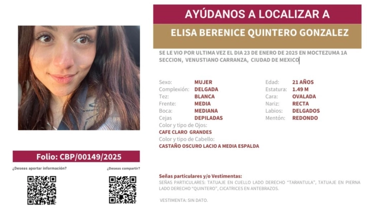 Un joven llamada Elisa González fue reportada como desaparecida en CDMX.