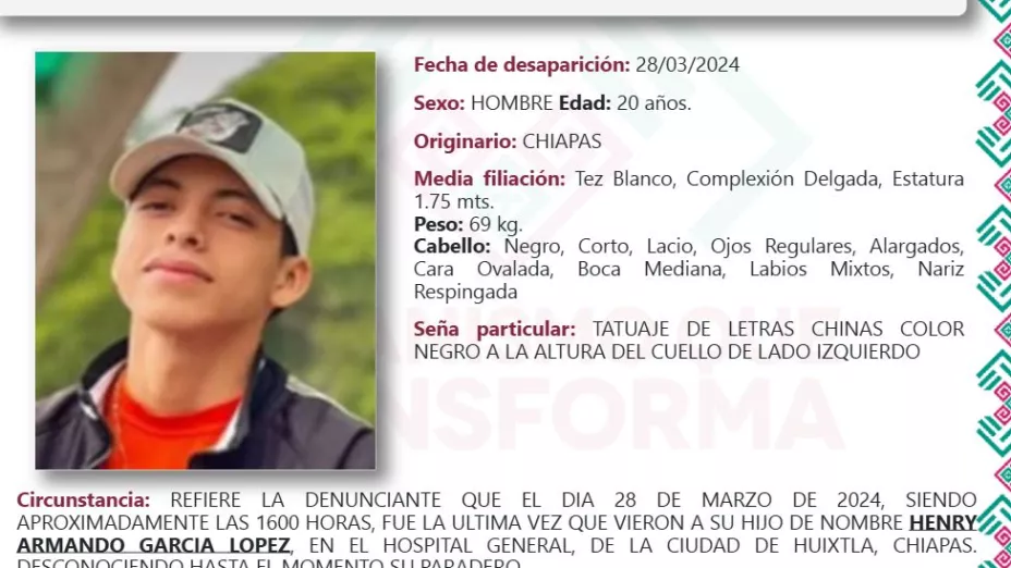 Henry Armando desaparecido Huixtla Chiapas