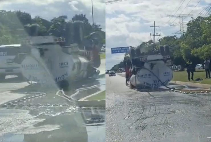 ¡Precaución! Volcadura de pipa comienza a generar TRÁFICO en la carretera federal 307 hoy: ¿A qué altura ocurrió el accidente?