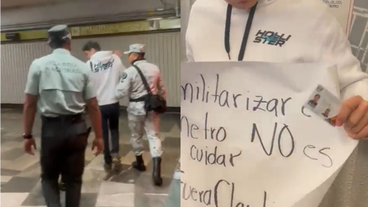 Elementos de la Guardia Nacional arrestan a joven por manifestarse en el Metro CDMX