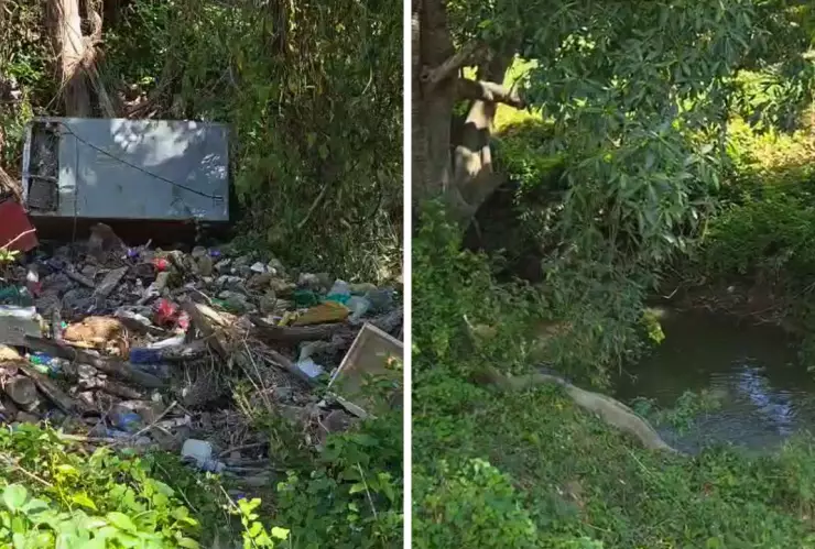 Muebles y refrigeradores obstruyen el arroyo en La Lima, Álamo, tras la crecida del Pantepec