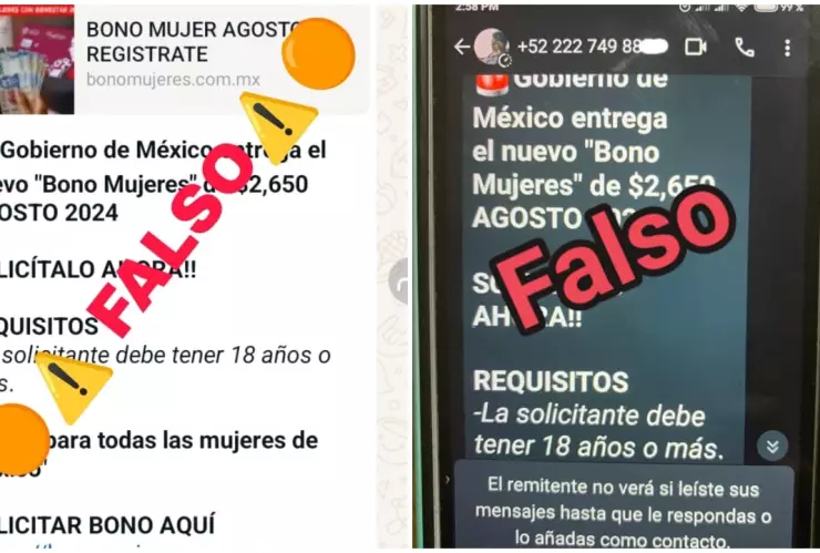 Usuarios de redes sociales han compartido los mensajes que llegan a las personas para alertarlos del fraude de Bono Mujeres.