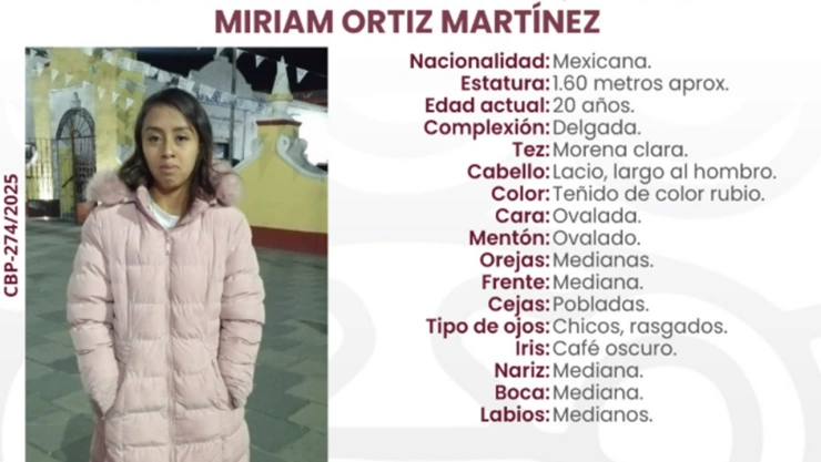 Miriam Ortiz Martínez fue reportada como desaparecida en Puebla