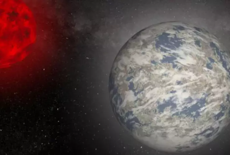 El nuevo exoplaneta junto a su respectiva estrella enana roja