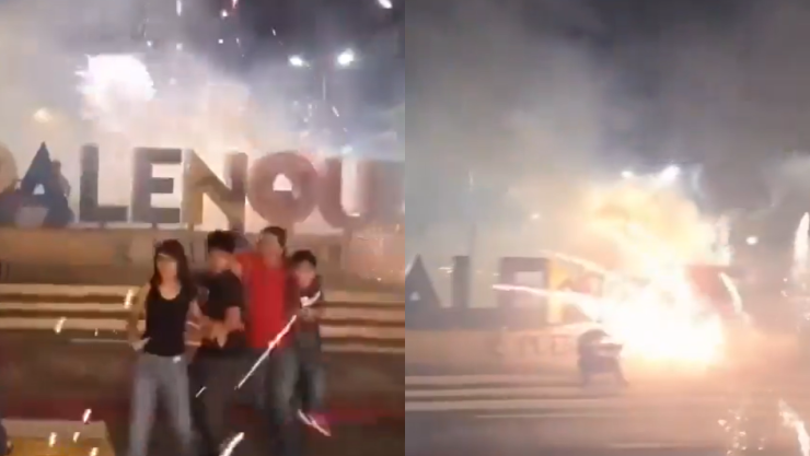 Salieron corriendo del Grito de Independencia: Pirotecnia fuera de control explota hacia la gente en Palenque, Chiapas | VIDEO