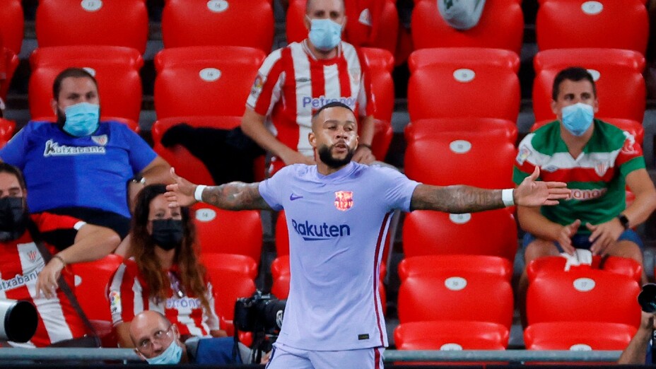 Memphis Depay celebra con el Barcelona