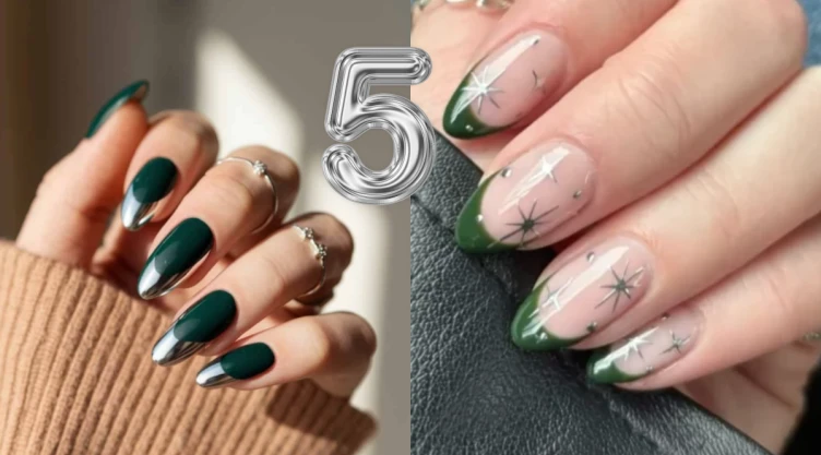 Uñas color verde esmeralda con plata 5 diseños sofisticados que puedes usar en otoño para lucir una manicura juvenil.png